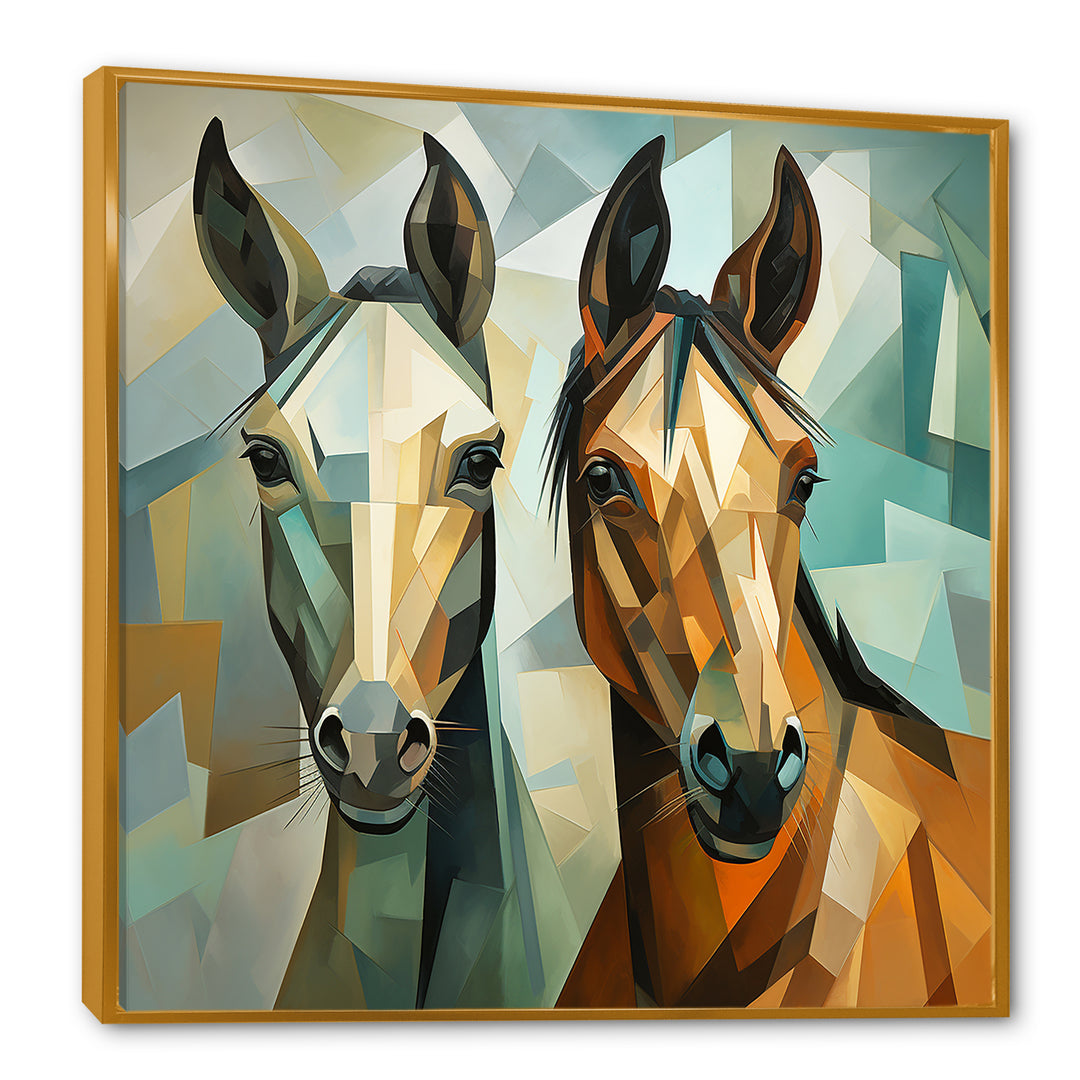 Cubic green and brown horses couple - Brown Horse Wall Art