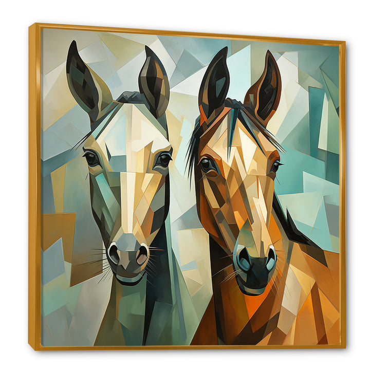 Cubic green and brown horses couple - Brown Horse Wall Art