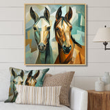 Cubic green and brown horses couple - Brown Horse Wall Art
