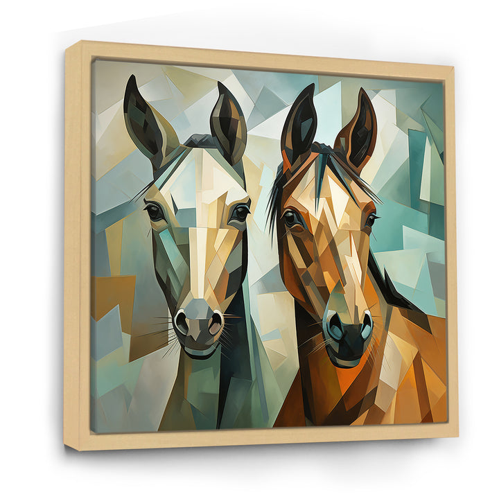 Cubic green and brown horses couple - Brown Horse Wall Art