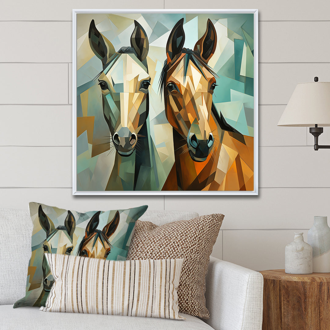 Cubic green and brown horses couple - Brown Horse Wall Art
