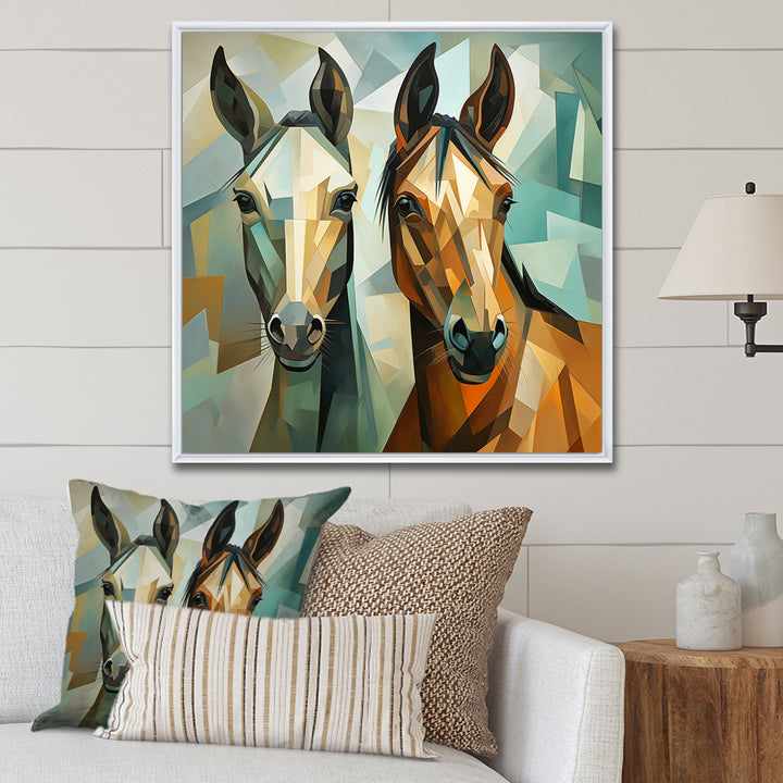 Cubic green and brown horses couple - Brown Horse Wall Art