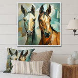 Cubic green and brown horses couple - Brown Horse Wall Art