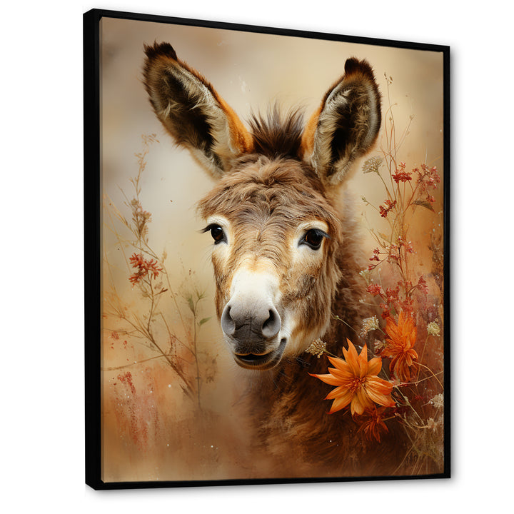 Farmhouse Donkey portrait in autumn - Brown Donkey Wall Art
