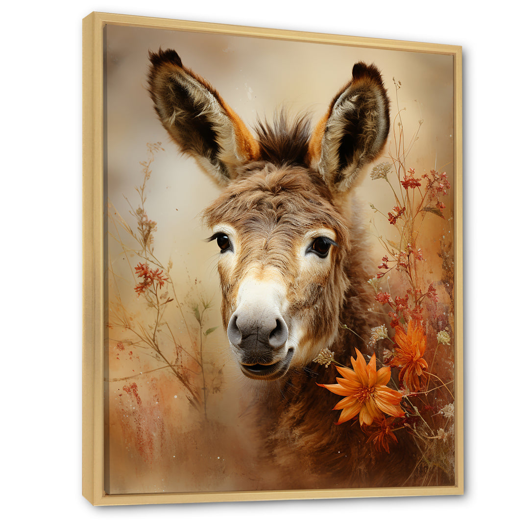 Farmhouse Donkey portrait in autumn - Brown Donkey Wall Art
