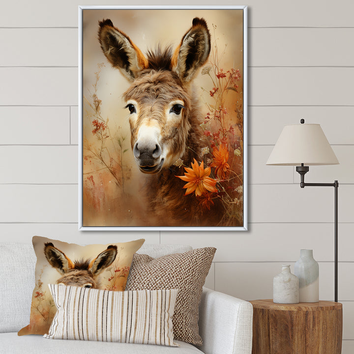 Farmhouse Donkey portrait in autumn - Brown Donkey Wall Art