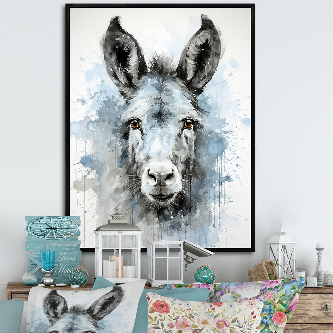 Charming grey donkey portrait - Donkey Framed Canvas Art