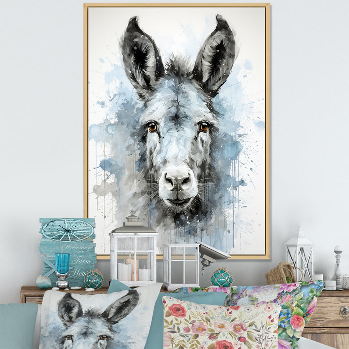 Charming grey donkey portrait - Donkey Framed Canvas Art