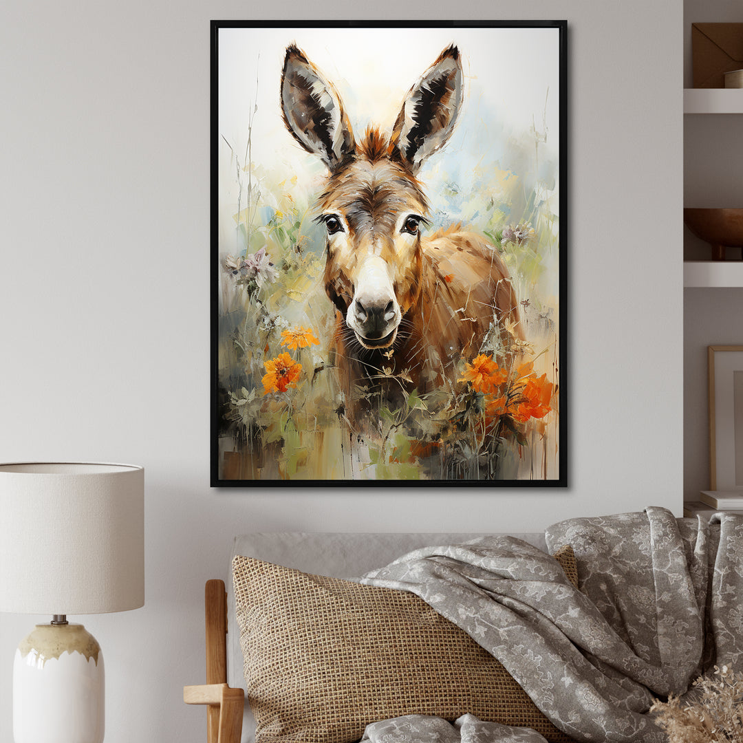 Grey Donkey flower Meadow - Donkey Home Decor Art