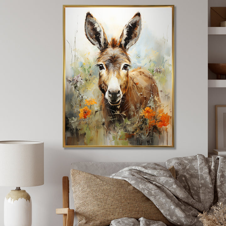 Grey Donkey flower Meadow - Donkey Home Decor Art