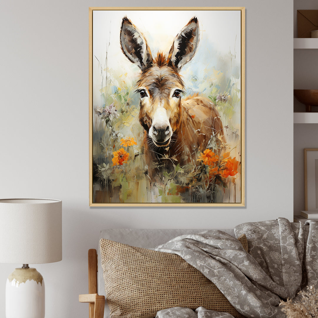 Grey Donkey flower Meadow - Donkey Home Decor Art