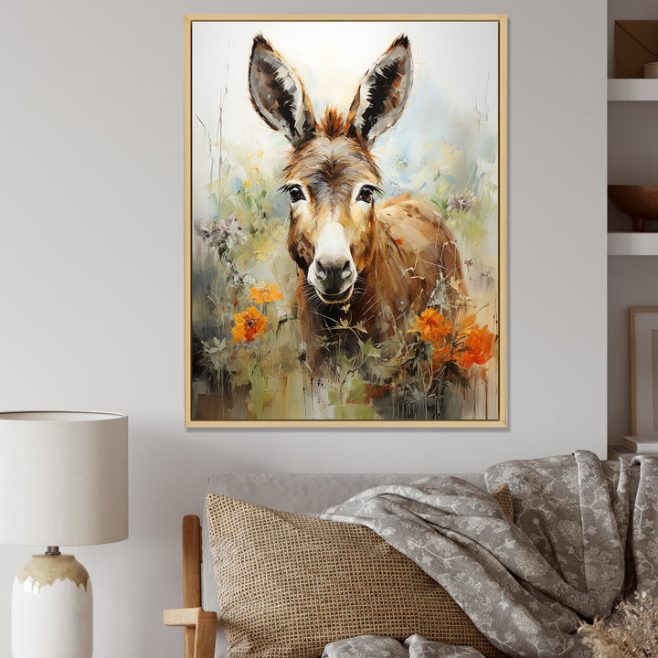 Grey Donkey flower Meadow - Donkey Home Decor Art