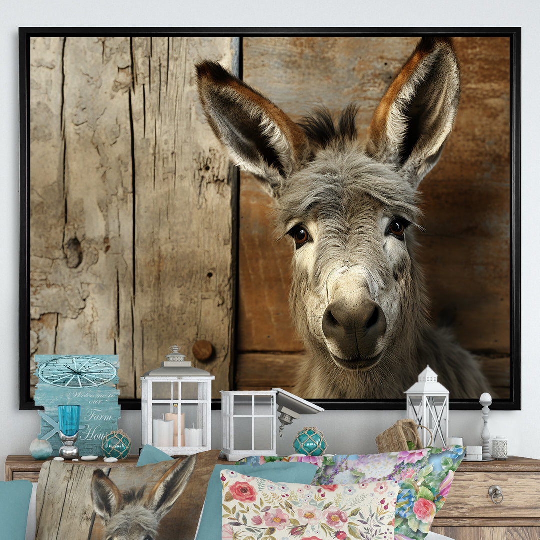 Wood Charming donkey portrait - Donkey Canvas Wall Art