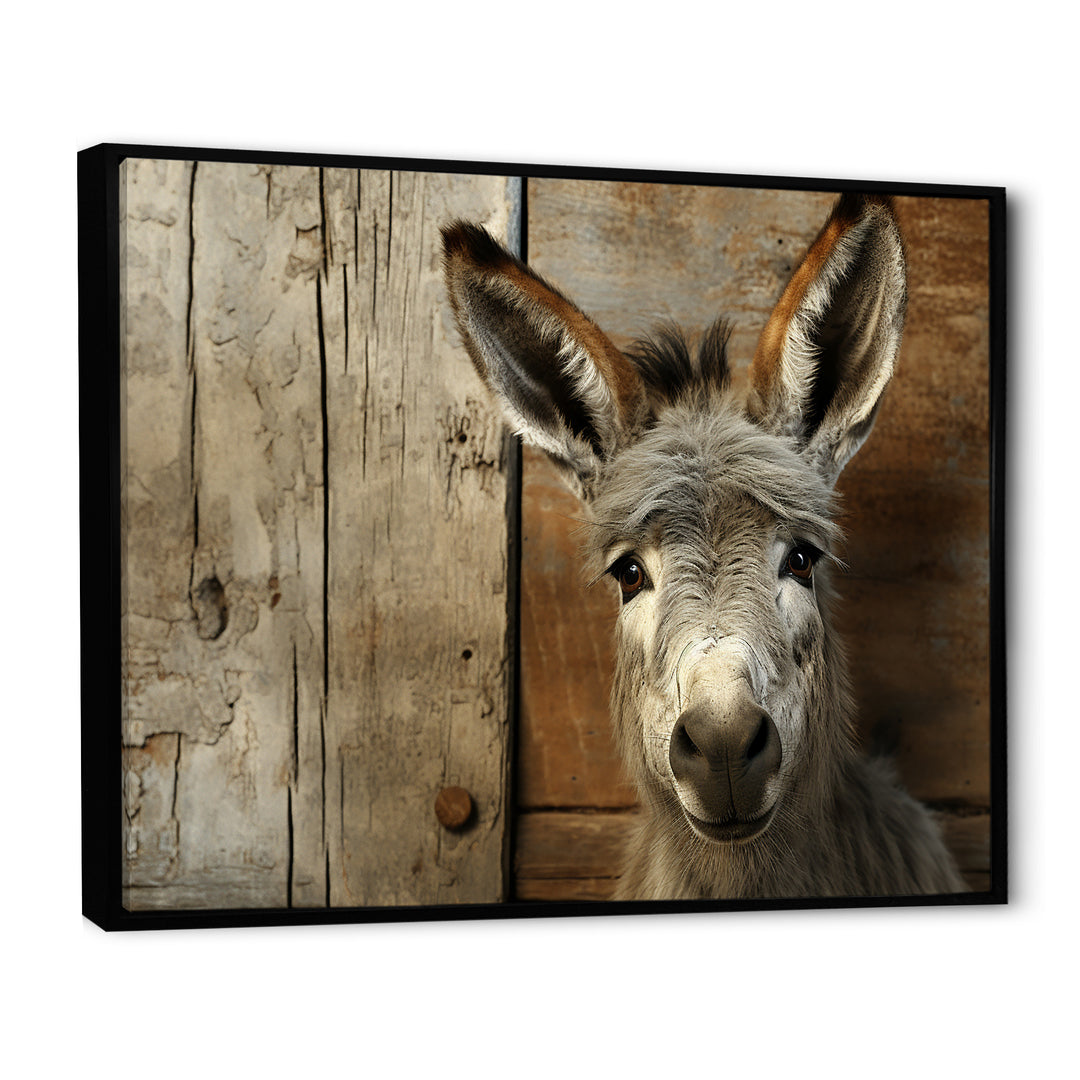 Wood Charming donkey portrait - Donkey Canvas Wall Art