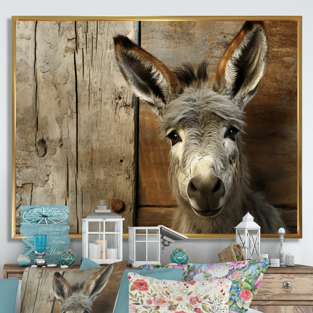 Wood Charming donkey portrait - Donkey Canvas Wall Art