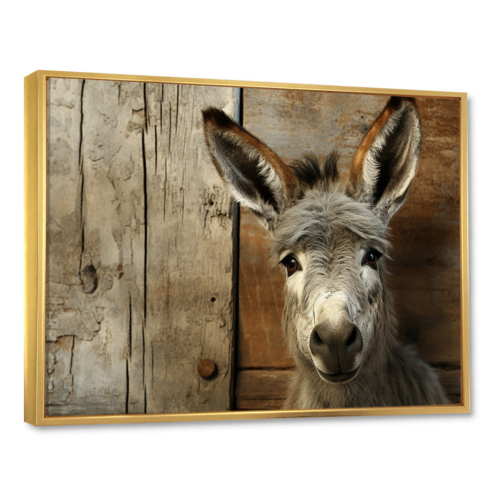 Wood Charming donkey portrait - Donkey Canvas Wall Art