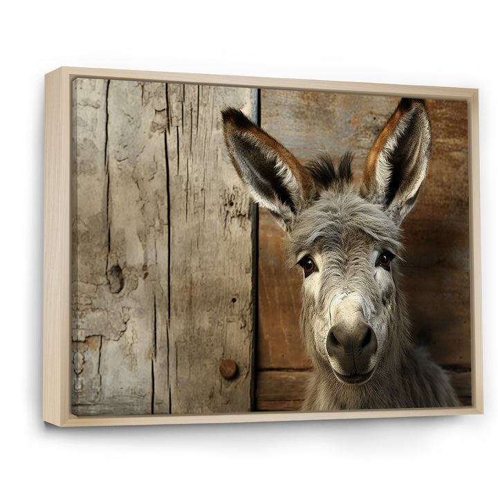 Wood Charming donkey portrait - Donkey Canvas Wall Art