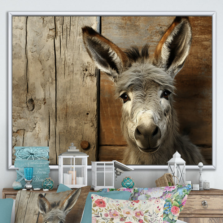 Wood Charming donkey portrait - Donkey Canvas Wall Art