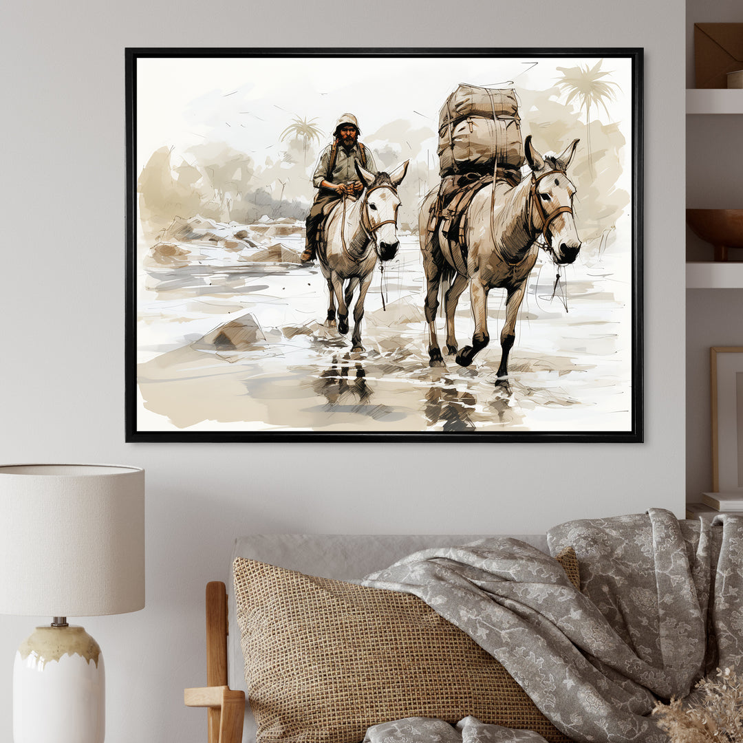 Vintage Donkey journey in the desert - Donkey Canvas Wall Art