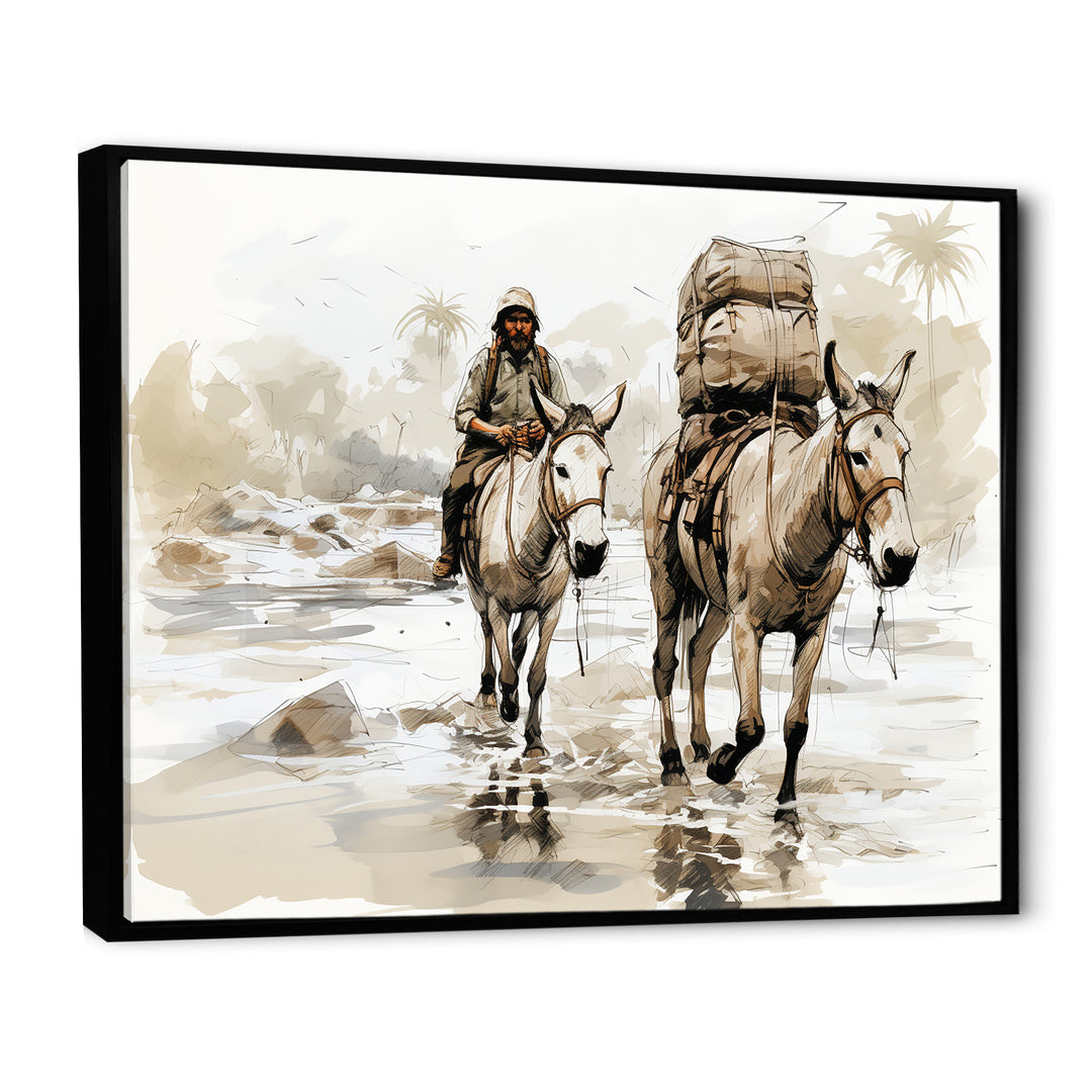 Vintage Donkey journey in the desert - Donkey Canvas Wall Art