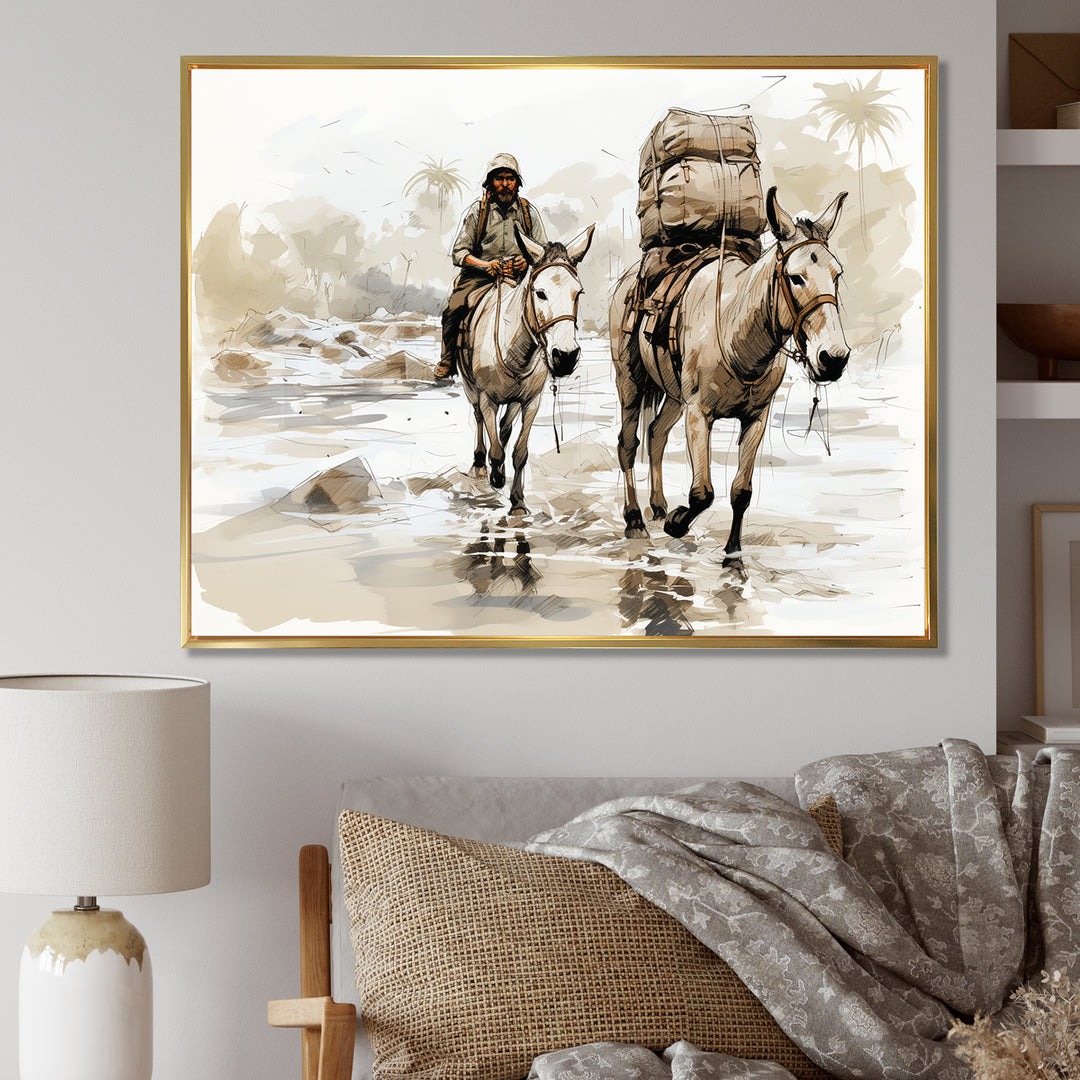 Vintage Donkey journey in the desert - Donkey Canvas Wall Art