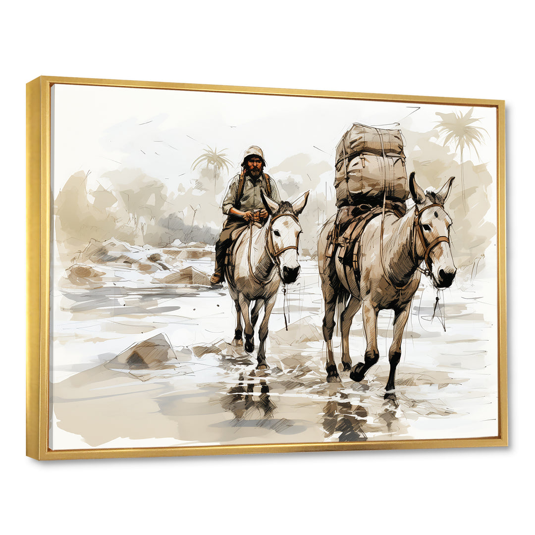 Vintage Donkey journey in the desert - Donkey Canvas Wall Art