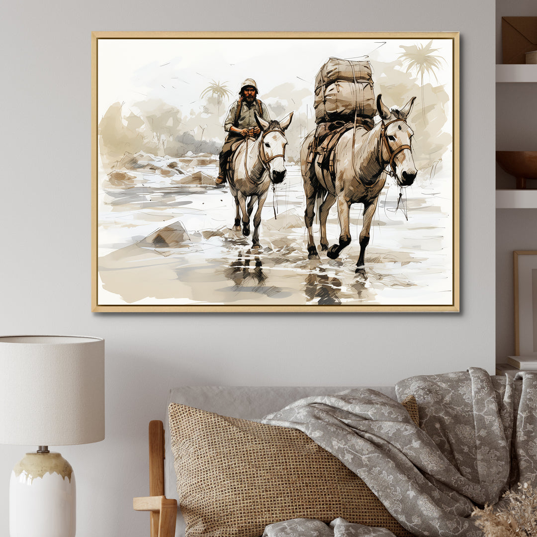Vintage Donkey journey in the desert - Donkey Canvas Wall Art