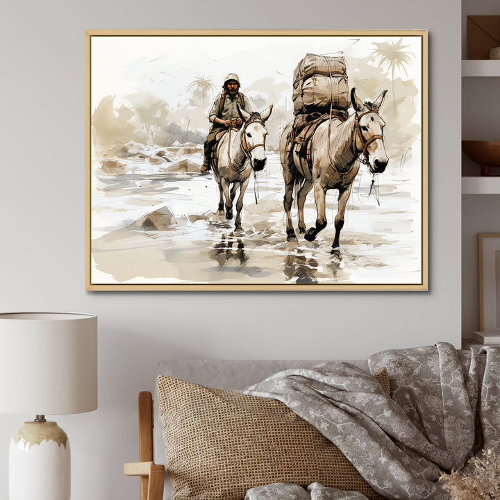 Vintage Donkey journey in the desert - Donkey Canvas Wall Art