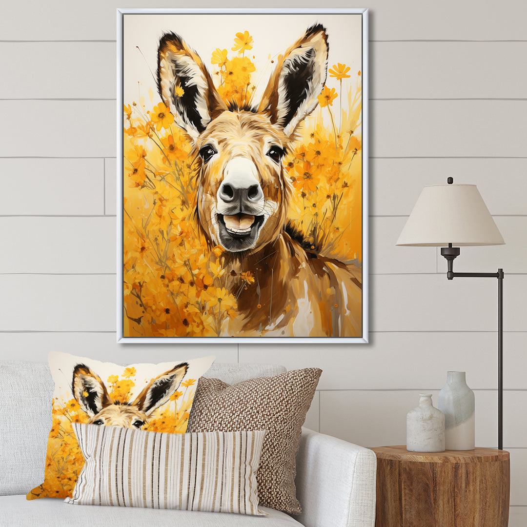 Yellow donkey Pastoral Portrait - Donkey Wall Decor