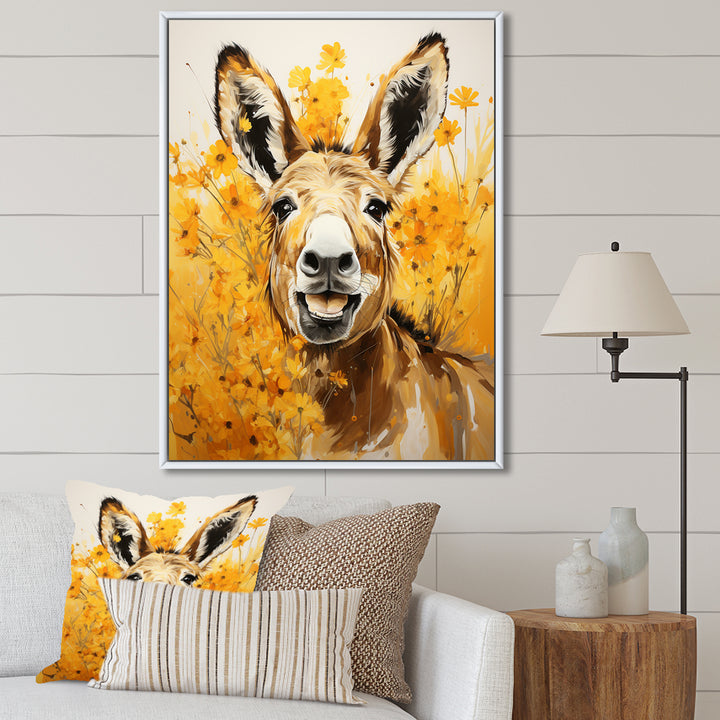 Yellow donkey Pastoral Portrait - Donkey Wall Decor
