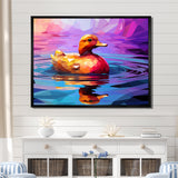 Yellow duck on purple lake - Duck Canvas Wall Art
