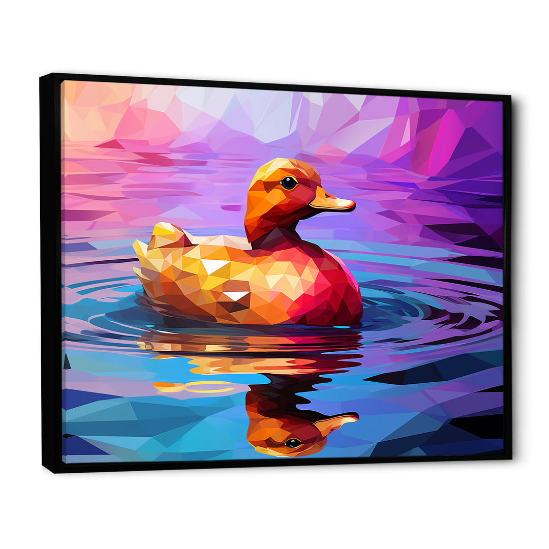 Yellow duck on purple lake - Duck Canvas Wall Art