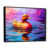 Yellow duck on purple lake - Duck Canvas Wall Art