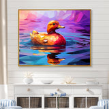 Yellow duck on purple lake - Duck Canvas Wall Art