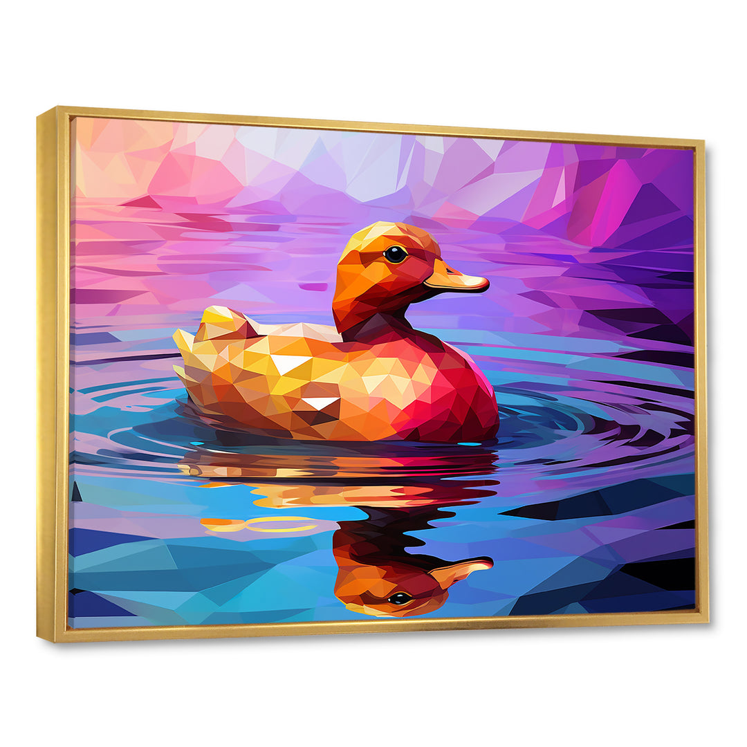 Yellow duck on purple lake - Duck Canvas Wall Art