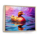 Yellow duck on purple lake - Duck Canvas Wall Art