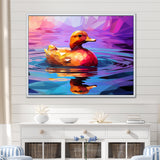 Yellow duck on purple lake - Duck Canvas Wall Art
