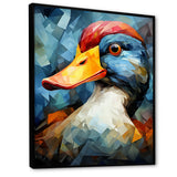 Cubist Quack duck portrait in blue and yellow - Duck Living Room Wall Art
