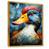 Cubist Quack duck portrait in blue and yellow - Duck Living Room Wall Art