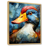 Cubist Quack duck portrait in blue and yellow - Duck Living Room Wall Art