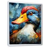 Cubist Quack duck portrait in blue and yellow - Duck Living Room Wall Art