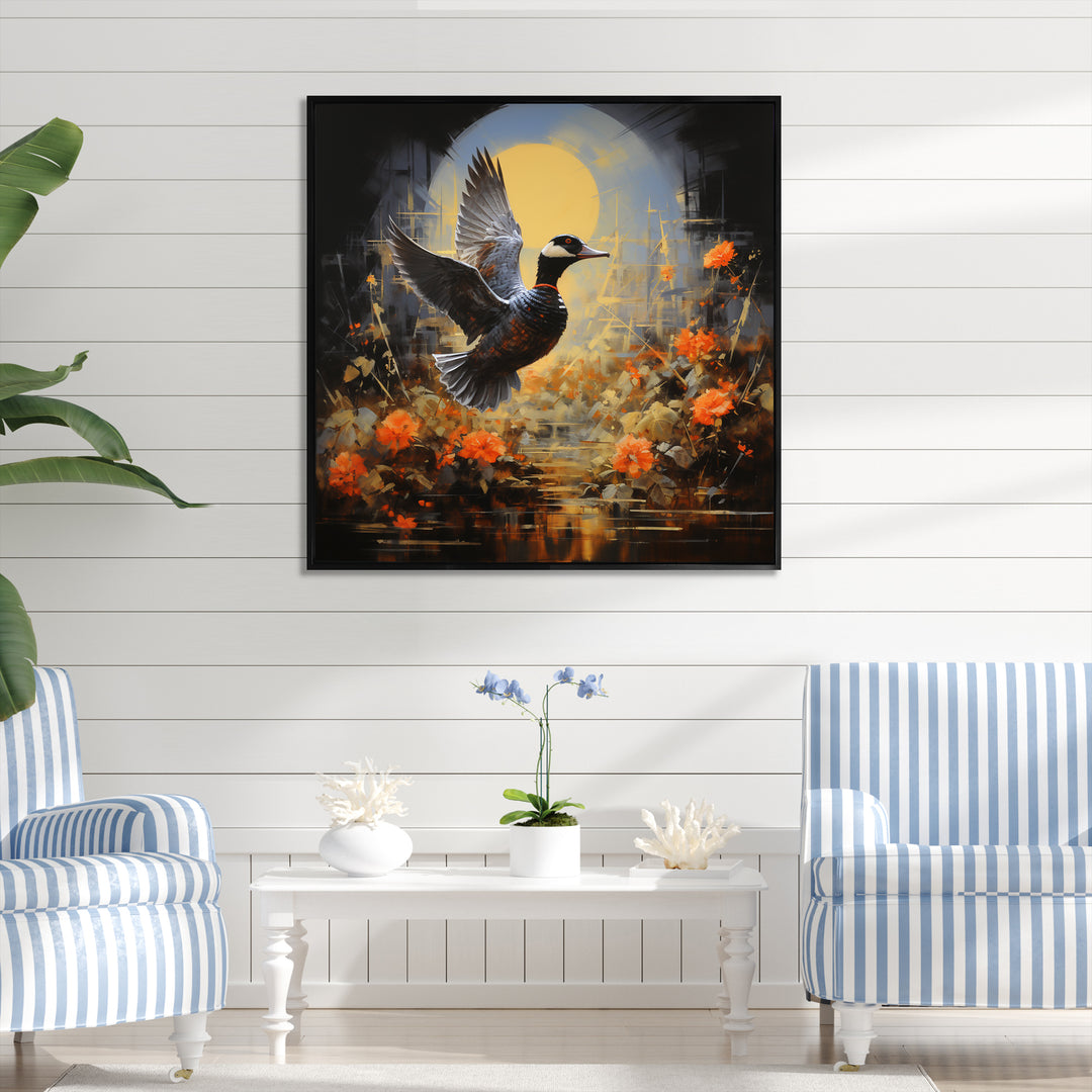 Duck Flight on floral Eclipse - Duck Canvas Wall Art