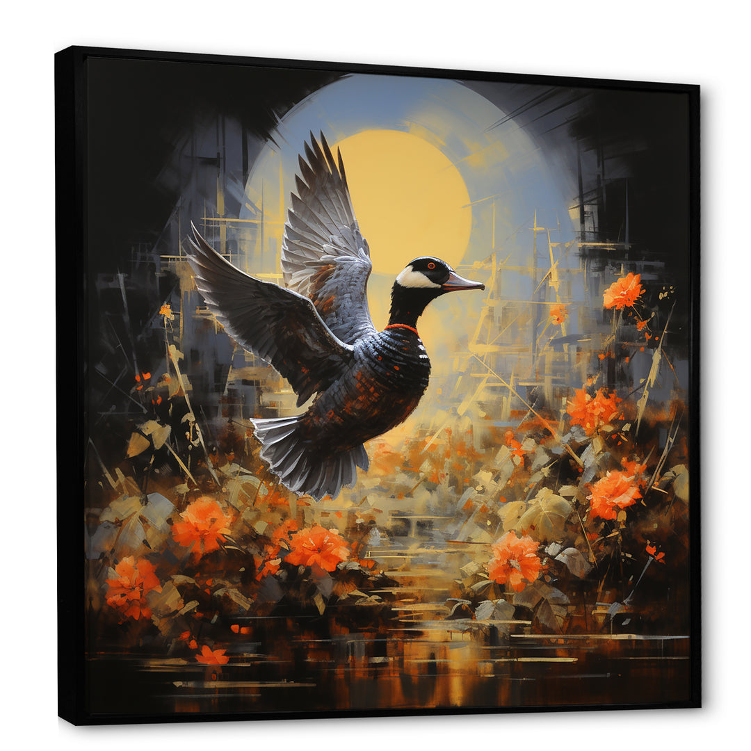 Duck Flight on floral Eclipse - Duck Canvas Wall Art