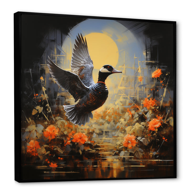Duck Flight on floral Eclipse - Duck Canvas Wall Art
