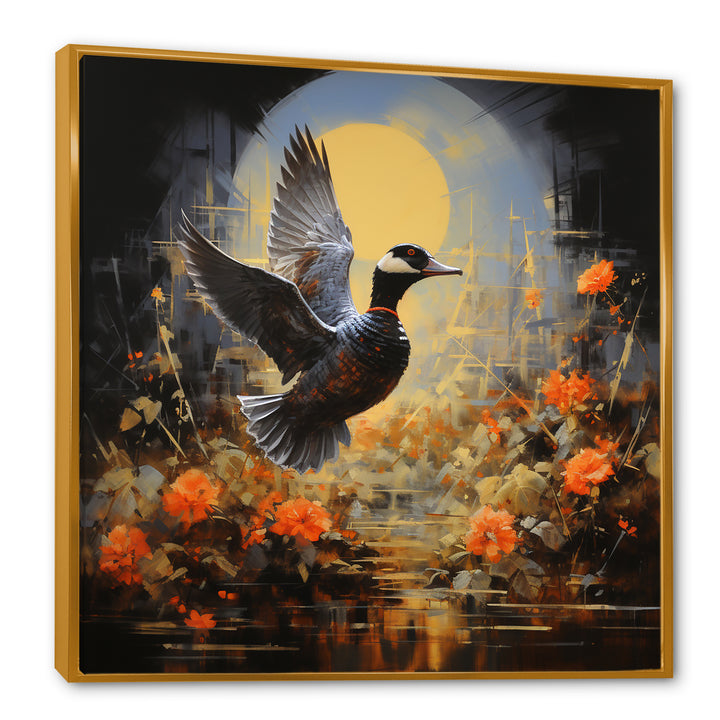 Duck Flight on floral Eclipse - Duck Canvas Wall Art