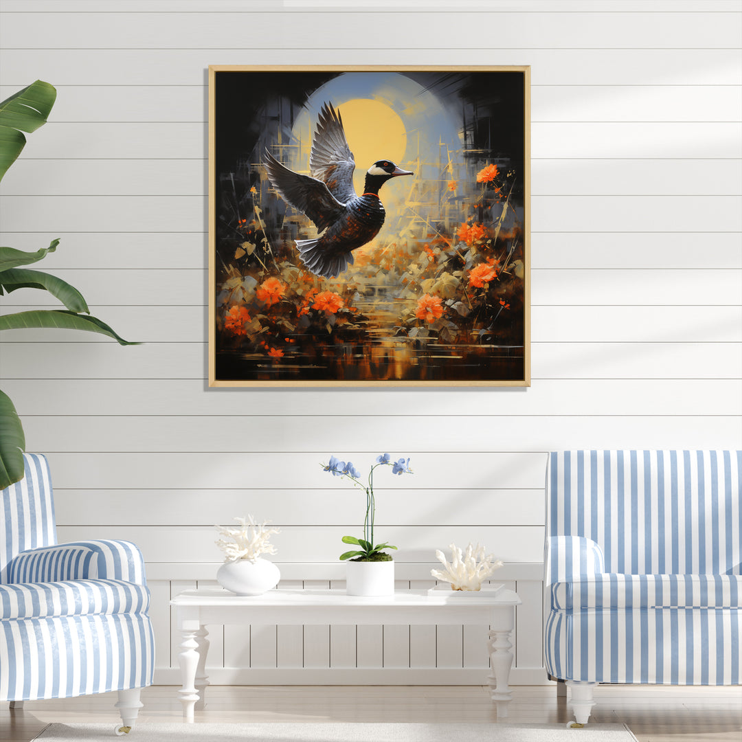 Duck Flight on floral Eclipse - Duck Canvas Wall Art