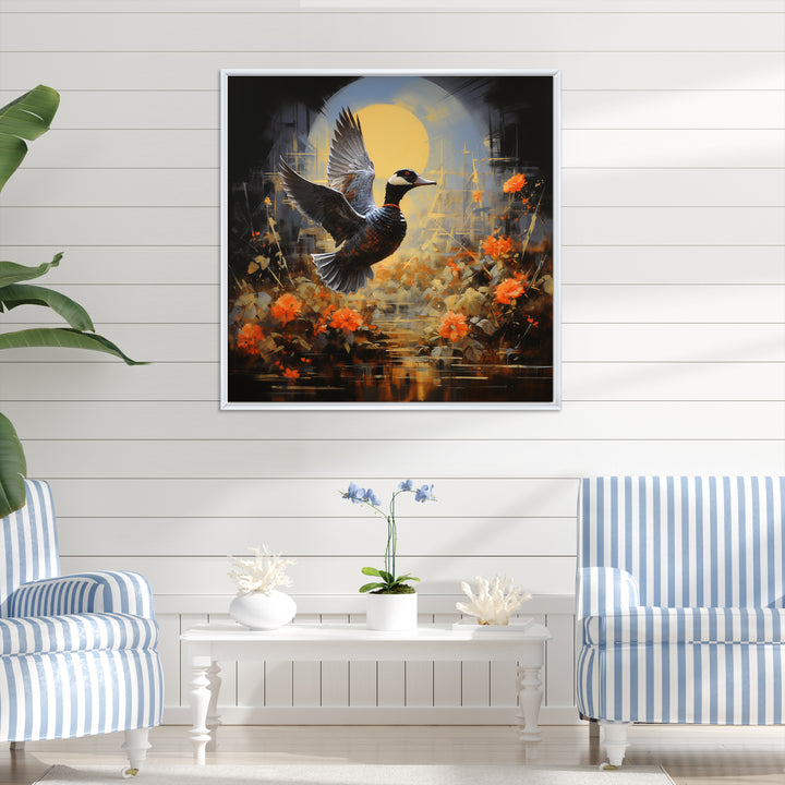 Duck Flight on floral Eclipse - Duck Canvas Wall Art