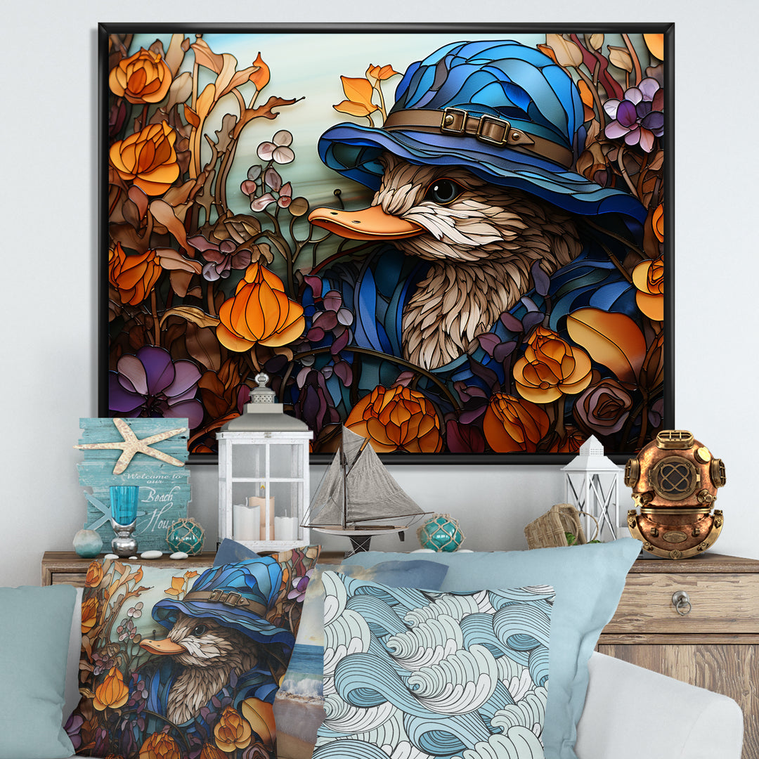 Blue and orange duck blooms Mosaic - Duck Canvas Wall Art