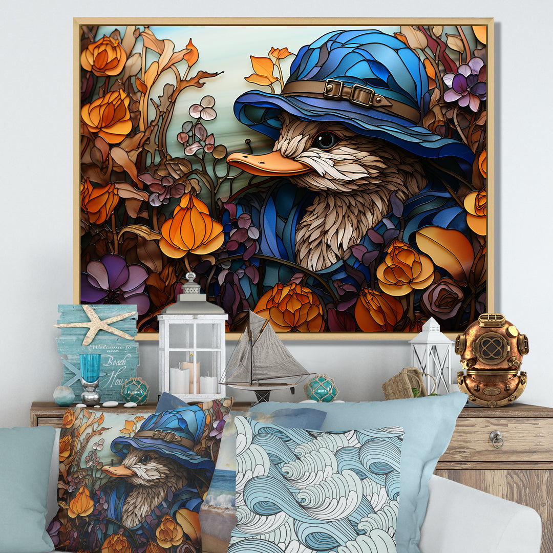 Blue and orange duck blooms Mosaic - Duck Canvas Wall Art