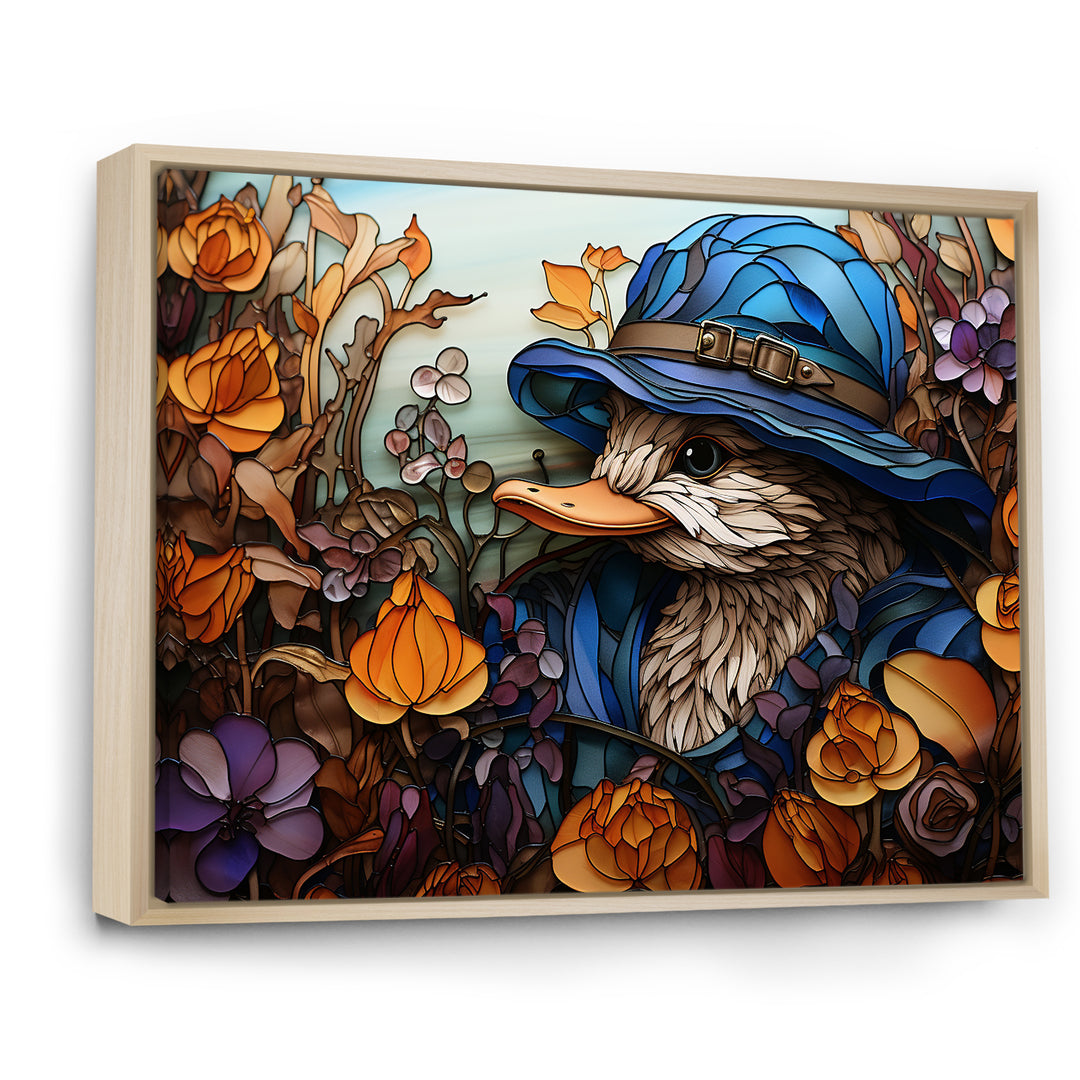 Blue and orange duck blooms Mosaic - Duck Canvas Wall Art